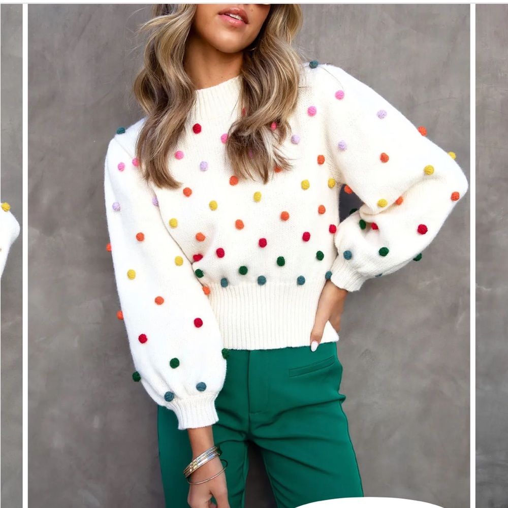 VICI ON THE BRIGHT SIDE KNIT POM SWEATER - CREAM/MULTI